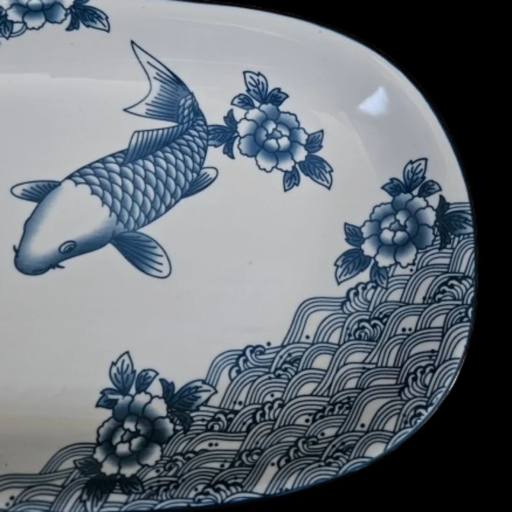 **Cheng Blue & White Fish design porcelain Plates/Platters (Price is for each)